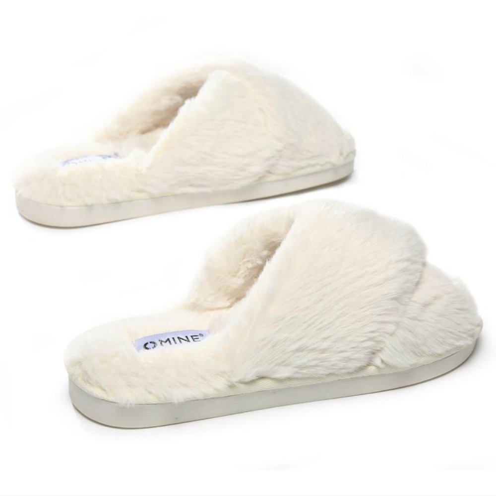 Cross Band Soft Plush Faux Fur Slippers